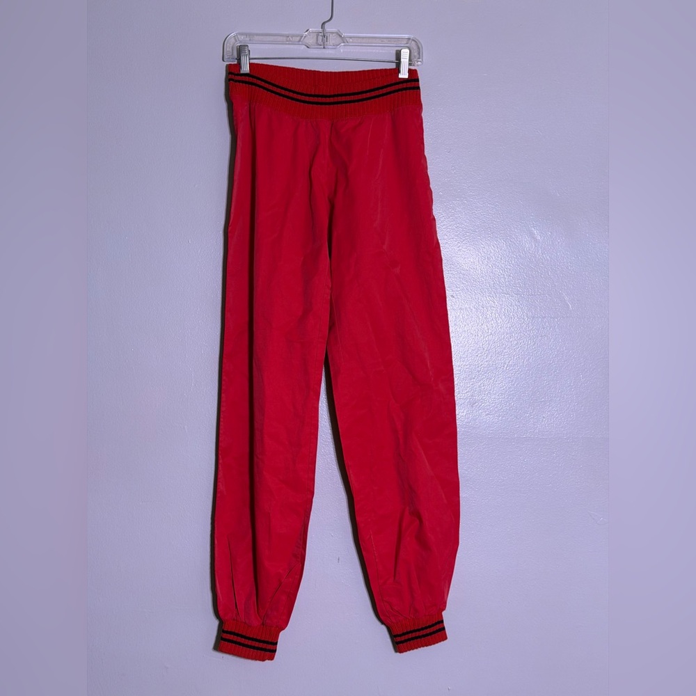 Vintage Red Sports Pants 90s Nylon Joggers Elastic Ankles Streetwear